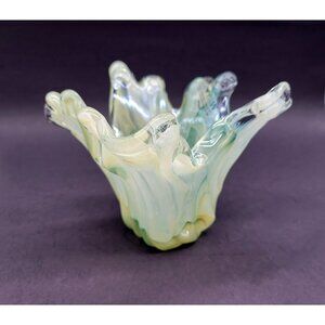 Murano-Style Glass Art Bowl Handmade Italian Vase Green Blue